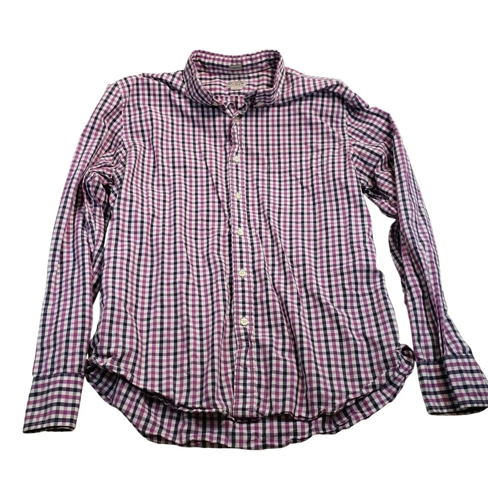J Crew‎ Slim Fit Gingham Check Button Down Shirt Purple Navy White Men XL